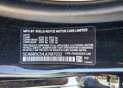 2018 Rolls-Royce Wraith z USA, uszkodzony, nr VIN SCA665C54JUX87033